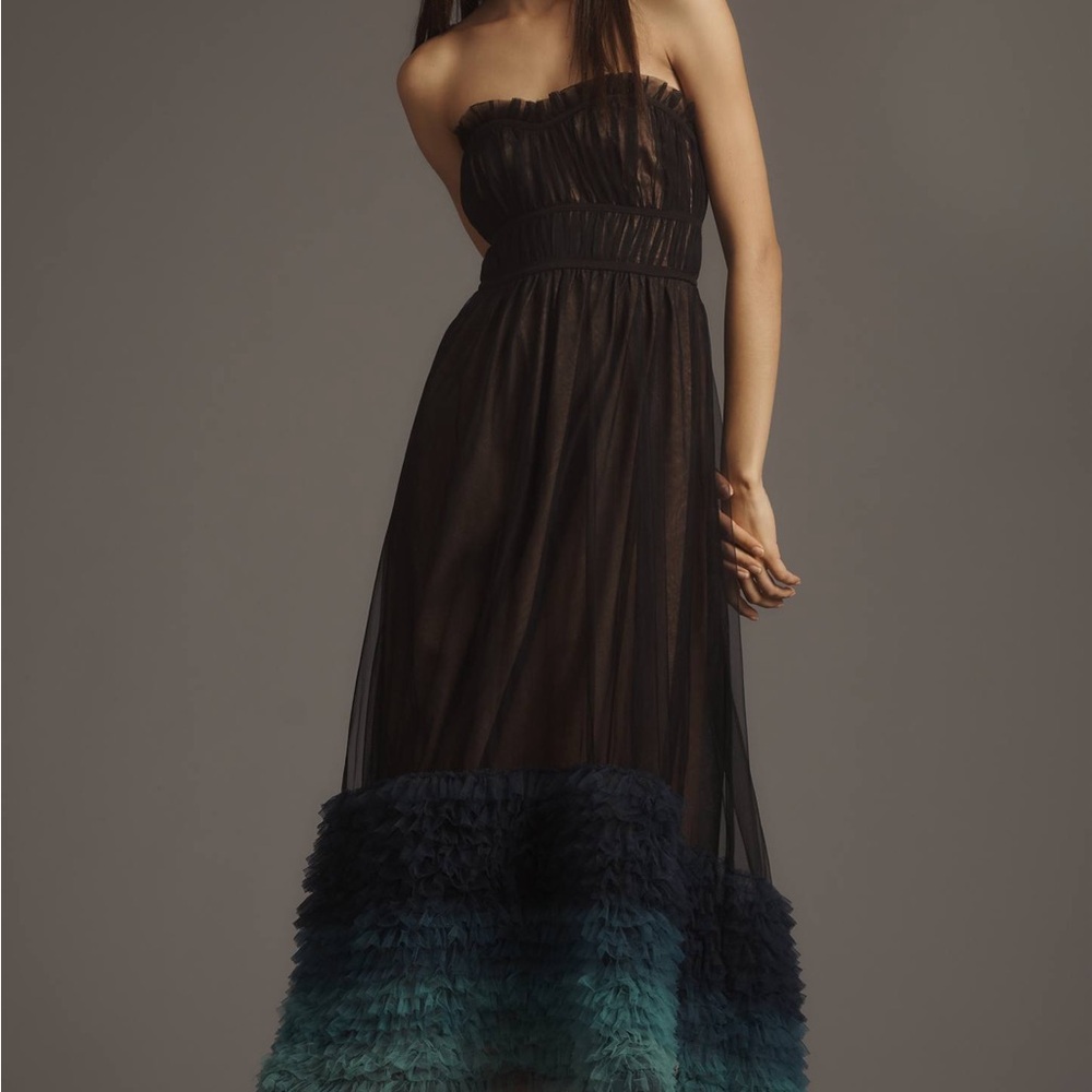 Anthropologie Black and Blue Strapless Dress